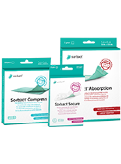 Pakker af Sorbact Compress, Sorbact Secure og Sorbact Absorption